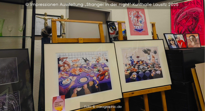 Kunsthalle Lausitz, Cottbus, Strangers in the Night, Ausstellung, zeitgenössische Kunst, Malerei, Illustration, Glönn, Justus von Karger, carographic, Kunst, Carolyn Mielke, Künstlerin aus Cottbus, Ausstellung Dresden 