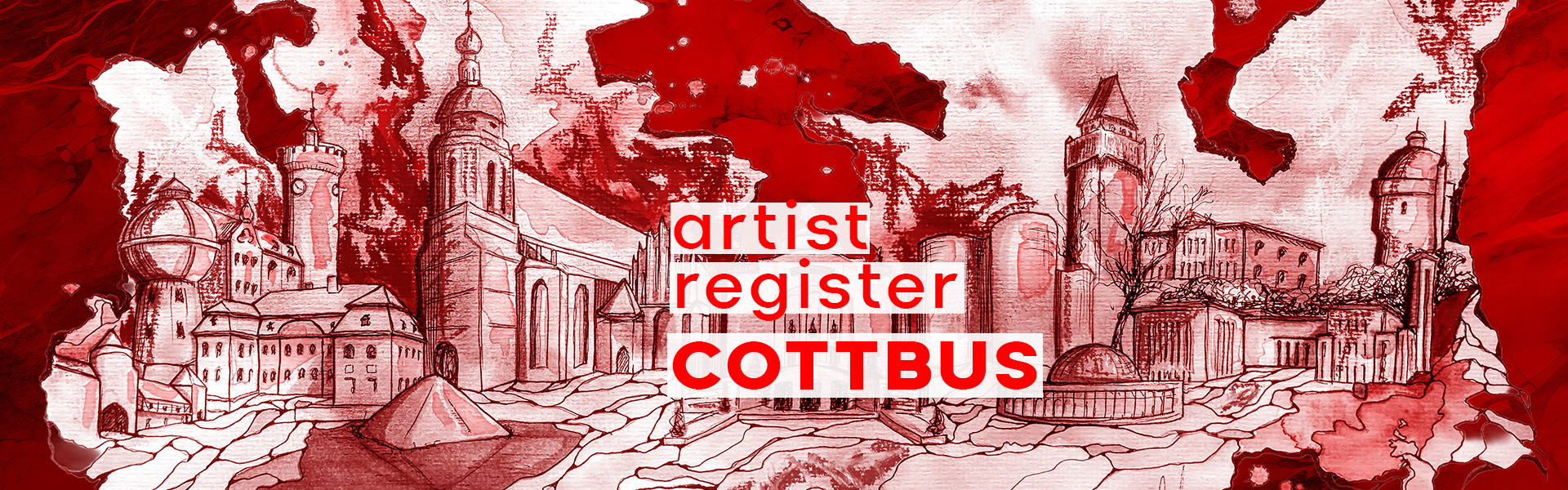 Illustration der Cottbuser Stadtsilhouette als Bannermotiv des Künstlerverzeichnisses, carographic, 2014