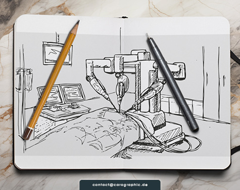 Medizinische Illustration für Fachbuch, Intensivmedizin und medizinische Gerätetechnik am Patientenbett