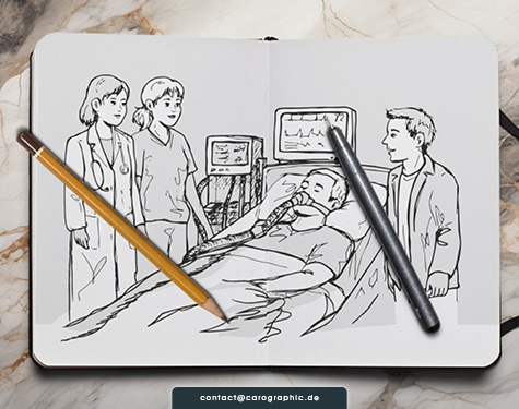 Medizinische Fachillustration für Intensivmedizin und Fachbuch – erklärende B2B-Illustration für medizinische Inhalte