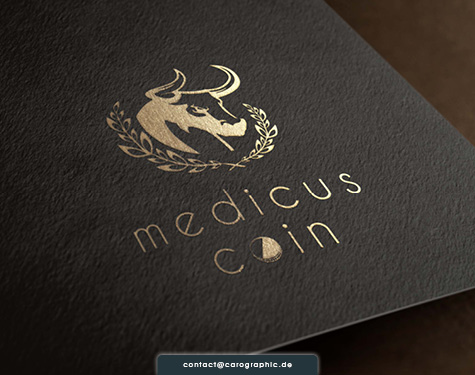 Logo Design für Medicus Coin mit markantem Signet und hochwertiger Branding-Anmutung für Finanz und digitale Markenkommunikation